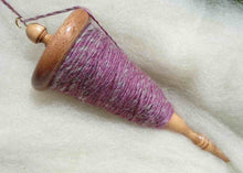 Load image into Gallery viewer, Wool hand spinning kit - Hand made wood drop spindle and heritage wool rovings (4 shades)
